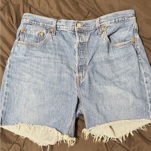 Levi's Light Blue Frayed Jean Shorts